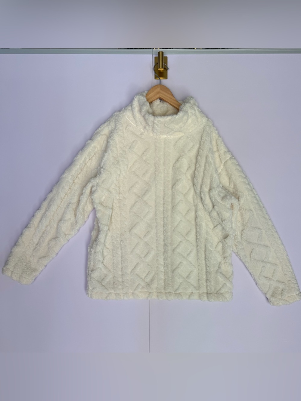 Eddie Bauer Ivory Cable Knit Funnel-Neck Sweater